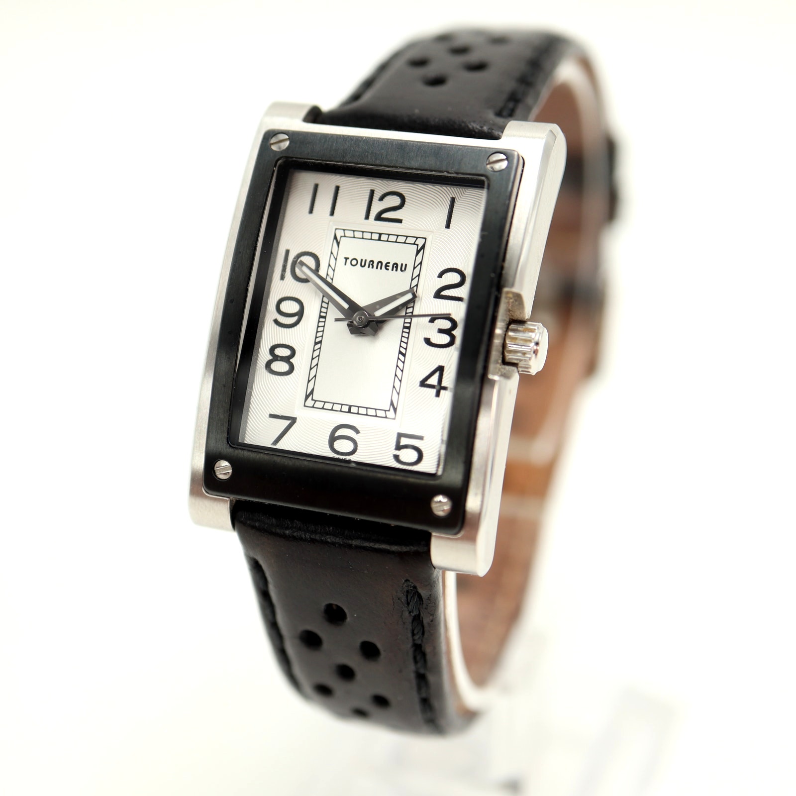 Tourneau Honda Silver Tone Tank Watch 24mm Unisex Black Leather W New Battery